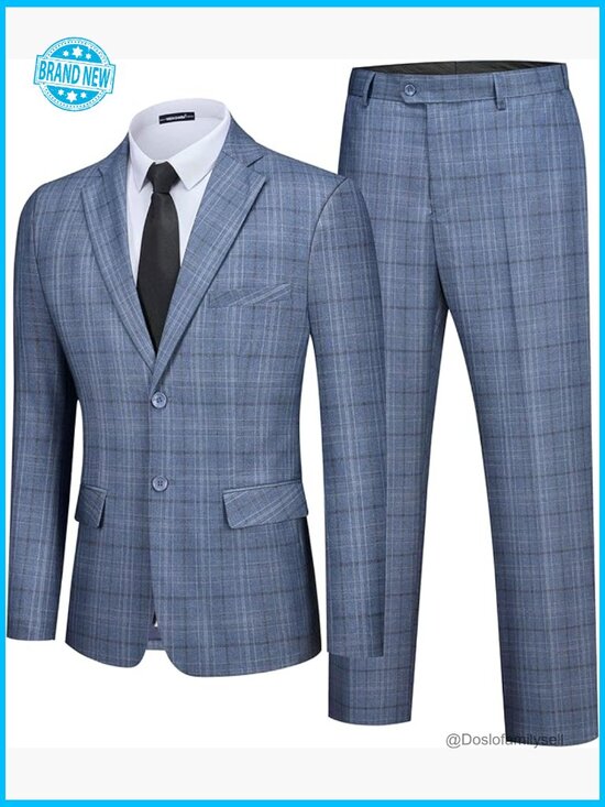 Other - Slim Fit Plaid Suit Set Business Casual Blazer Pants Formal Wedding Office